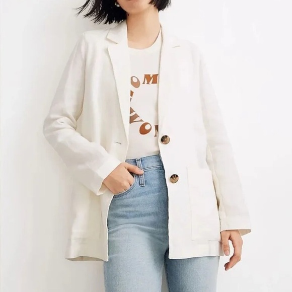 Madewell 100% Linen Slouchy Dorset Blazer Jacket Size Medium In Off White